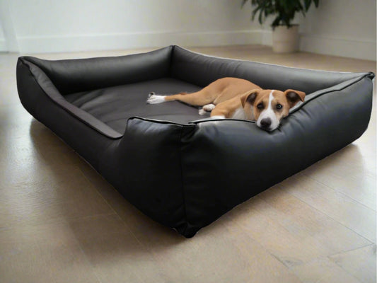 Legowisko ortopedyczne Teoś z ekoskóry (2/33) - widok z boku. Kanapa dla dużego psa.