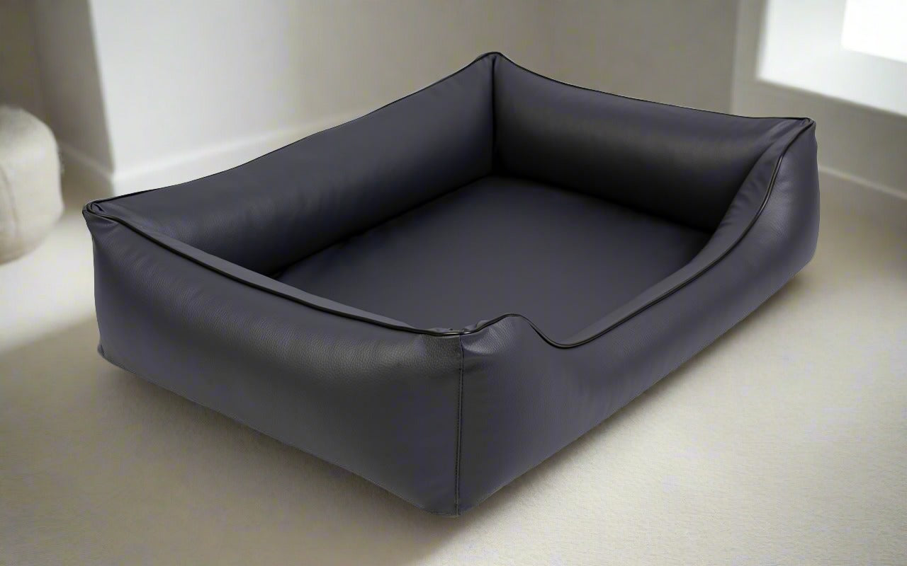 Legowisko ortopedyczne Teoś z ekoskóry (30/33) - widok z boku. Kanapa dla dużego psa.