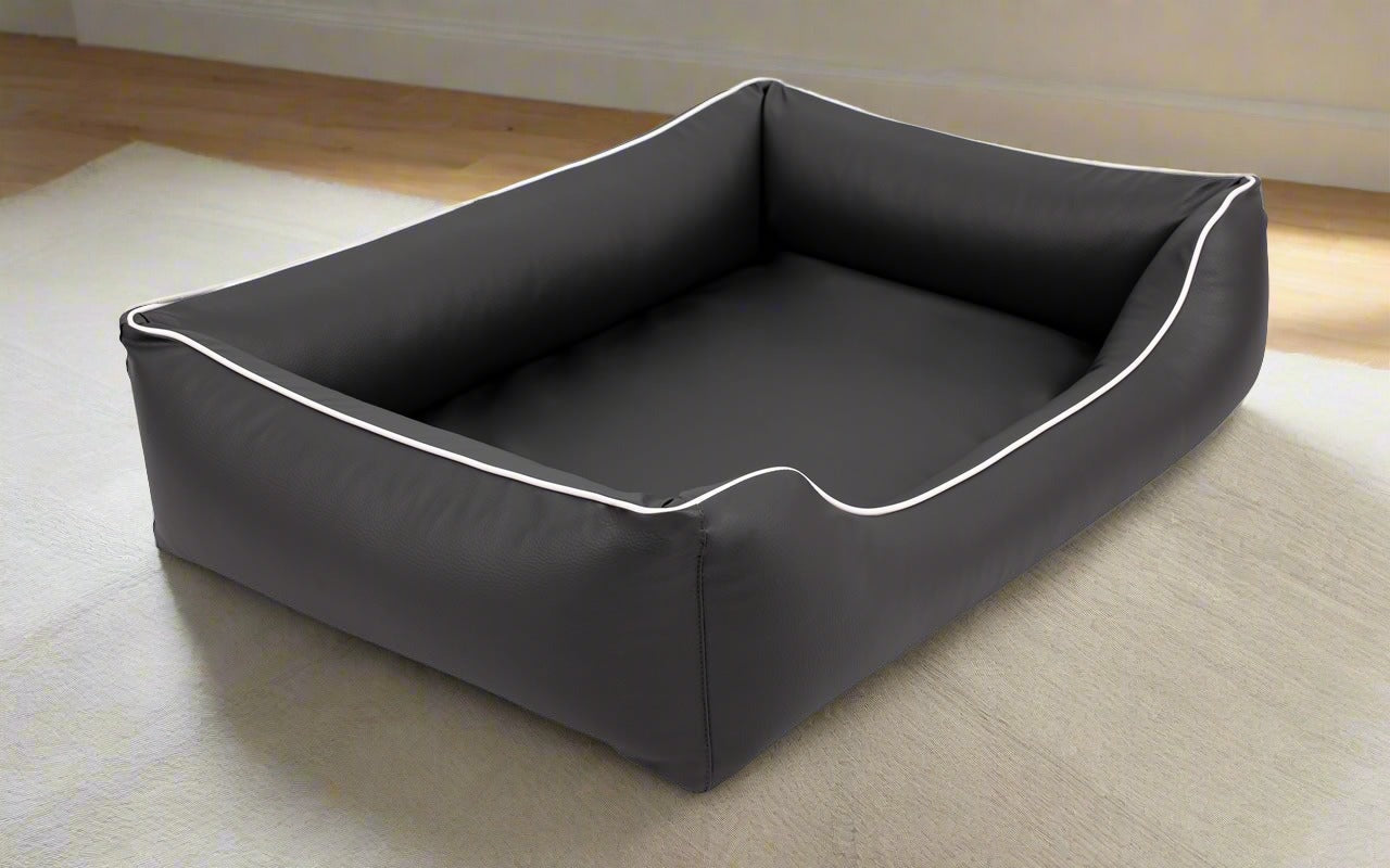 Legowisko ortopedyczne Teoś z ekoskóry (27/33) - widok z boku. Kanapa dla dużego psa.