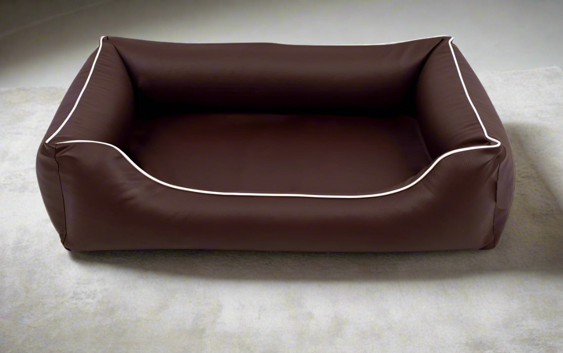 Legowisko ortopedyczne Teoś z ekoskóry (25/33) - widok z boku. Kanapa dla dużego psa.