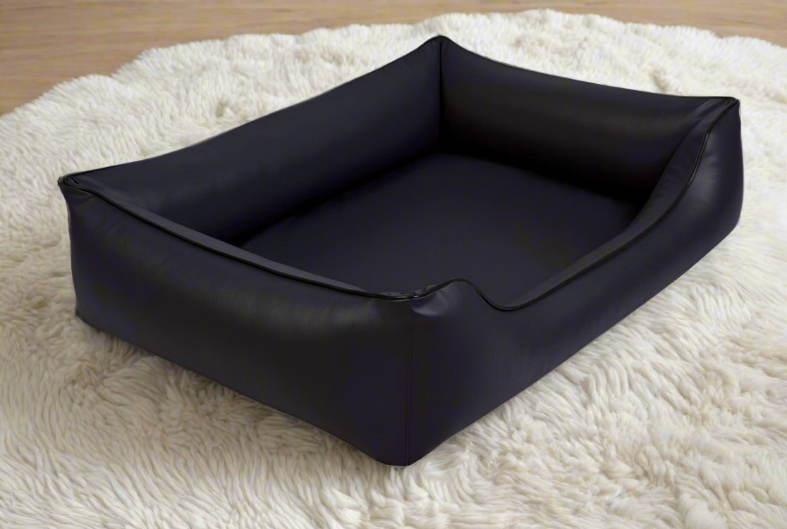 Legowisko Teoś z ekoskóry (18/33) - widok z boku. Kanapa dla dużego psa, ortopedyczne.