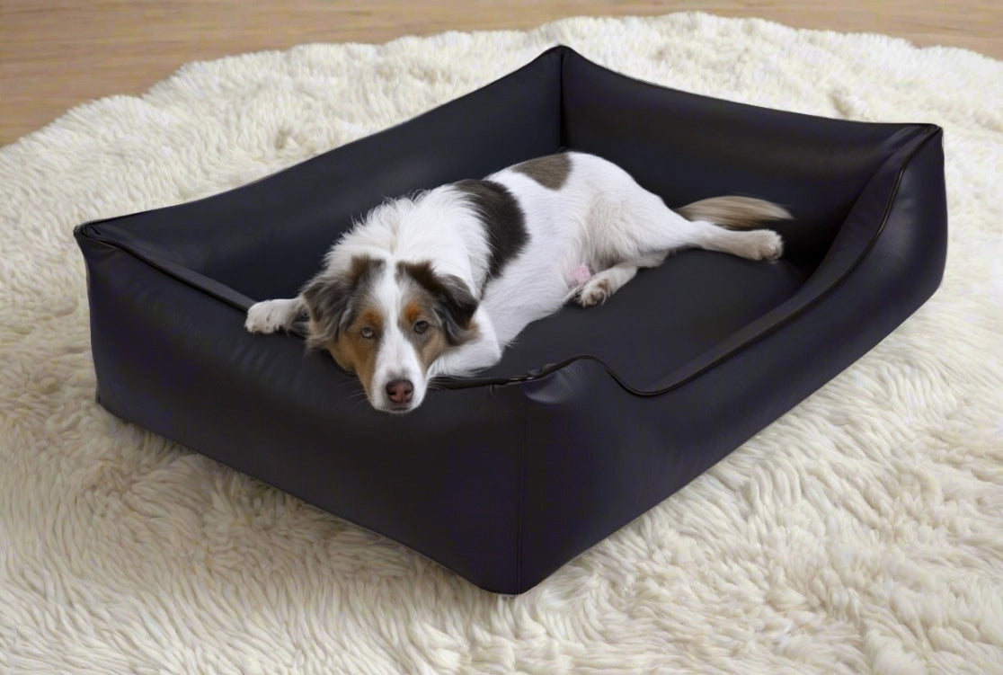 Legowisko ortopedyczne Teoś z ekoskóry (17/33) - widok z boku. Kanapa dla dużego psa.