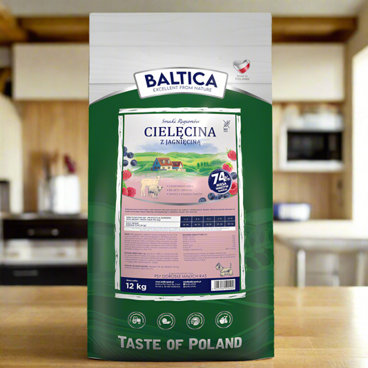 Karma Cielęcina z jagnięciną dla małych ras (3/4): Detale granulki.