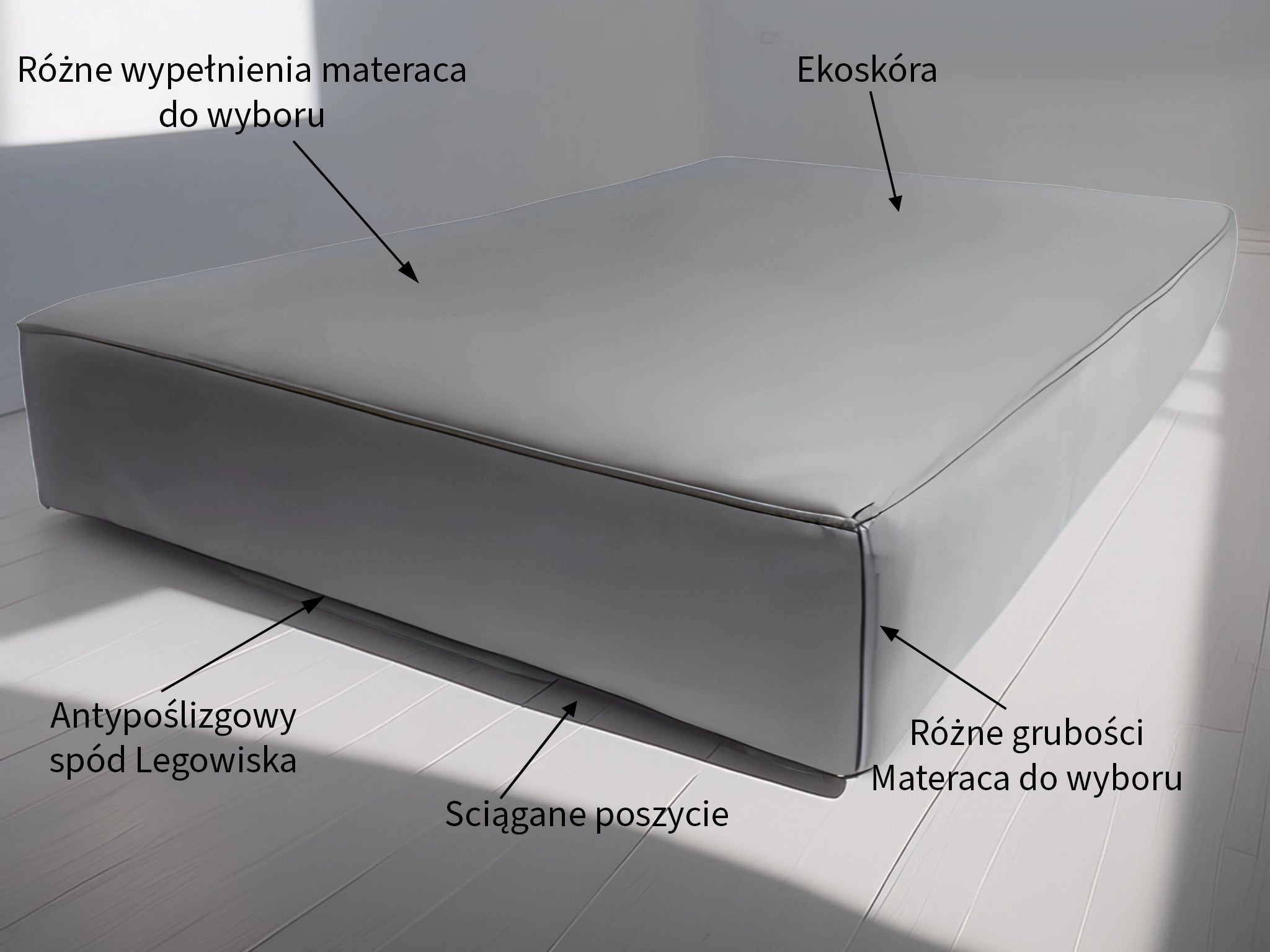 Legowisko Afik z ekoskóry (2/15) - widok z boku. Idealne dla dużego psa.