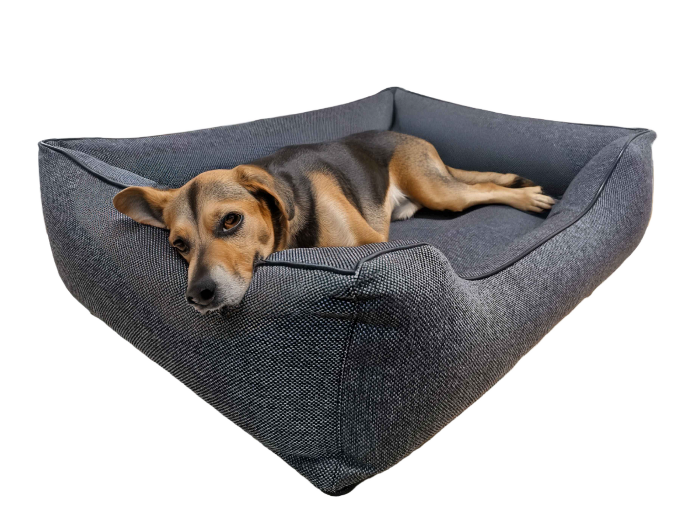 Legowisko dla psa Saba (17/20): Beżowa kanapa ortopedyczna, widok z boku.