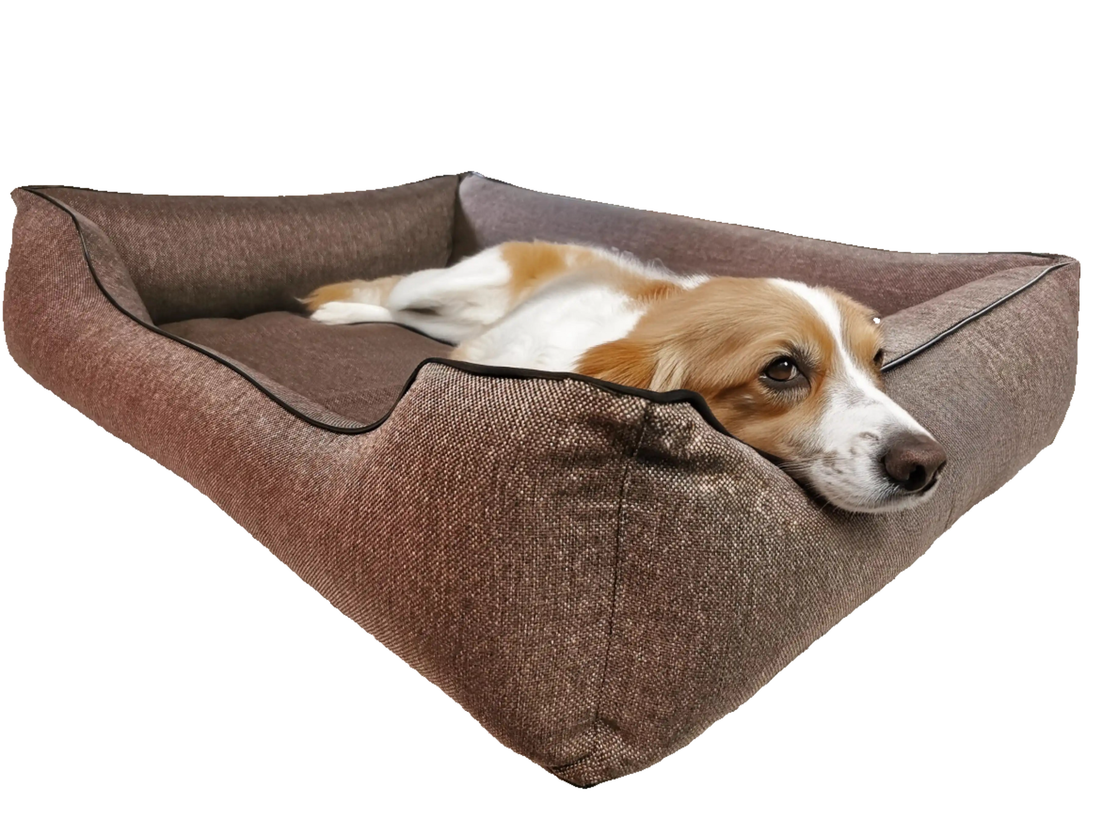 Legowisko dla psa Saba (18/20): Kanapa ortopedyczna, beż/szary. Widok detali.