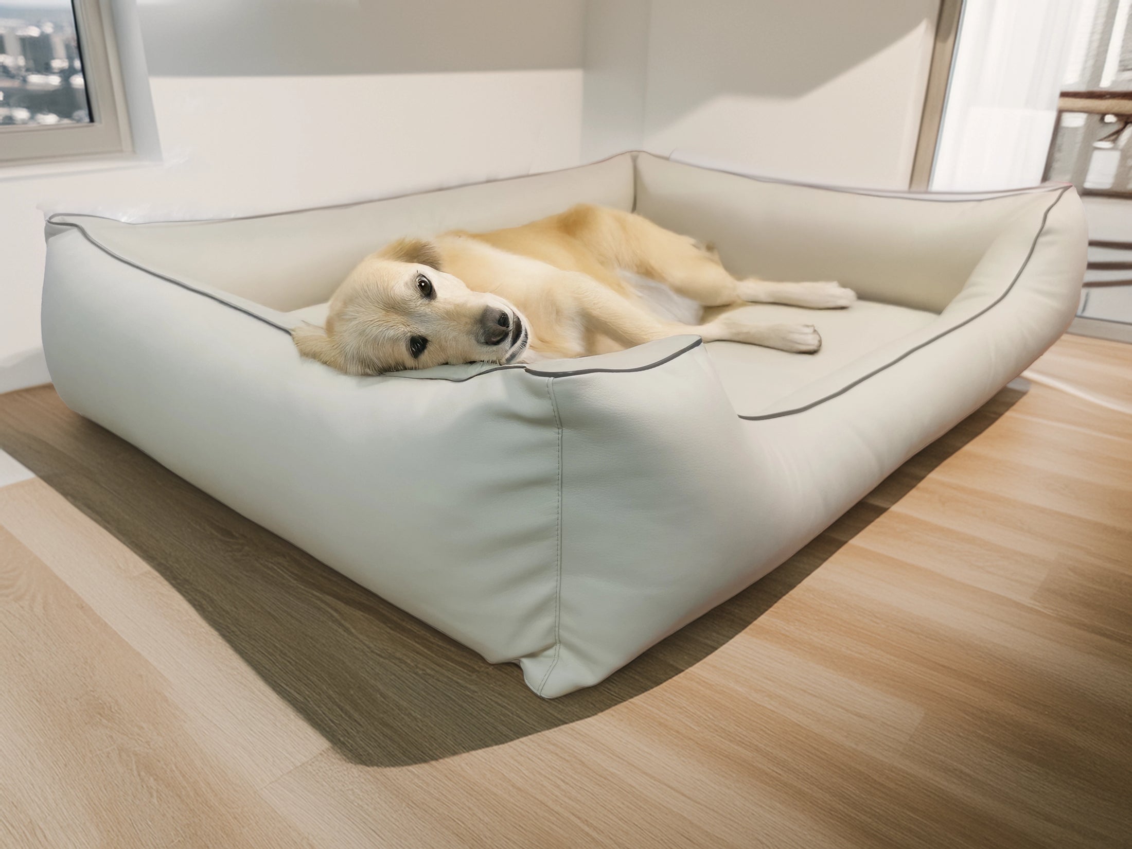 Legowisko ortopedyczne Teoś z ekoskóry (3/33) - widok z boku. Kanapa dla dużego psa.