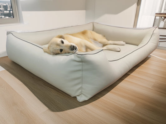 Legowisko ortopedyczne Teoś z ekoskóry (3/33) - widok z boku. Kanapa dla dużego psa.