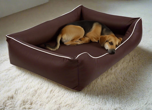 Legowisko ortopedyczne Teoś z ekoskóry (23/33) - widok z boku. Kanapa dla dużego psa.