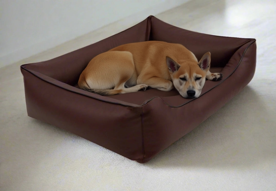Legowisko ortopedyczne Teoś z ekoskóry (20/33) - widok z boku. Kanapa dla dużego psa.