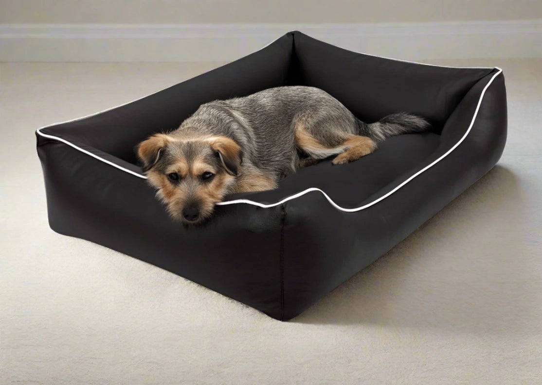 Legowisko ortopedyczne Teoś z ekoskóry (14/33) - widok z boku. Kanapa dla dużego psa.