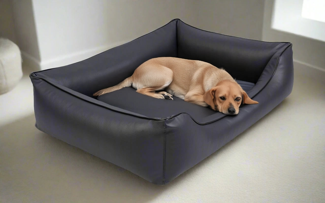 Legowisko ortopedyczne Teoś z ekoskóry (29/33) – widok z boku. Kanapa dla dużego psa.