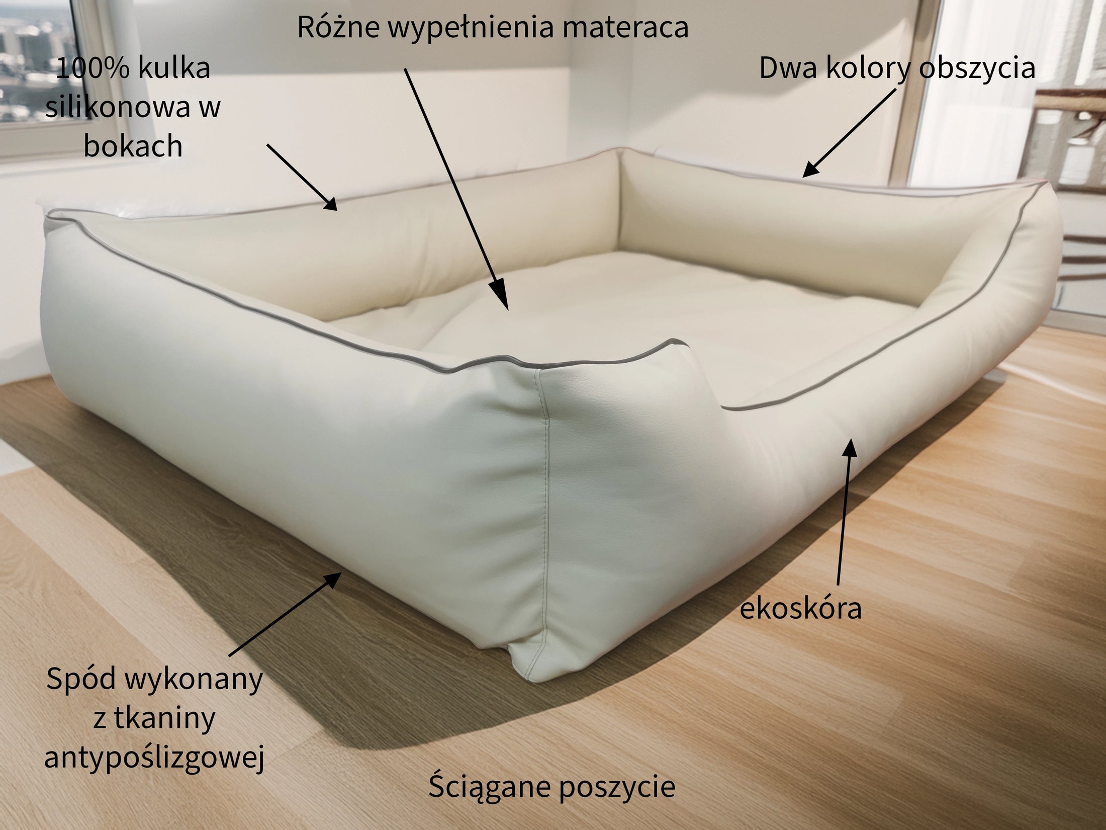 Legowisko ortopedyczne Teoś z ekoskóry (4/33) - widok z boku. Kanapa dla dużego psa.