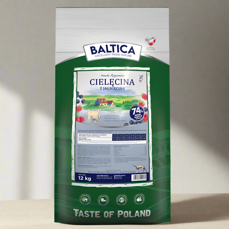 Karma Cielęcina z Jagnięciną (2/3) - detale. Sucha karma bezzbożowa dla psów średnich i dużych ras.