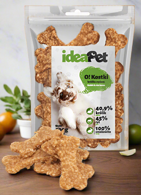 Kostki królik z ryżem 9cm (widok z przodu). Zdrowa karma dla psa, Ideapet.