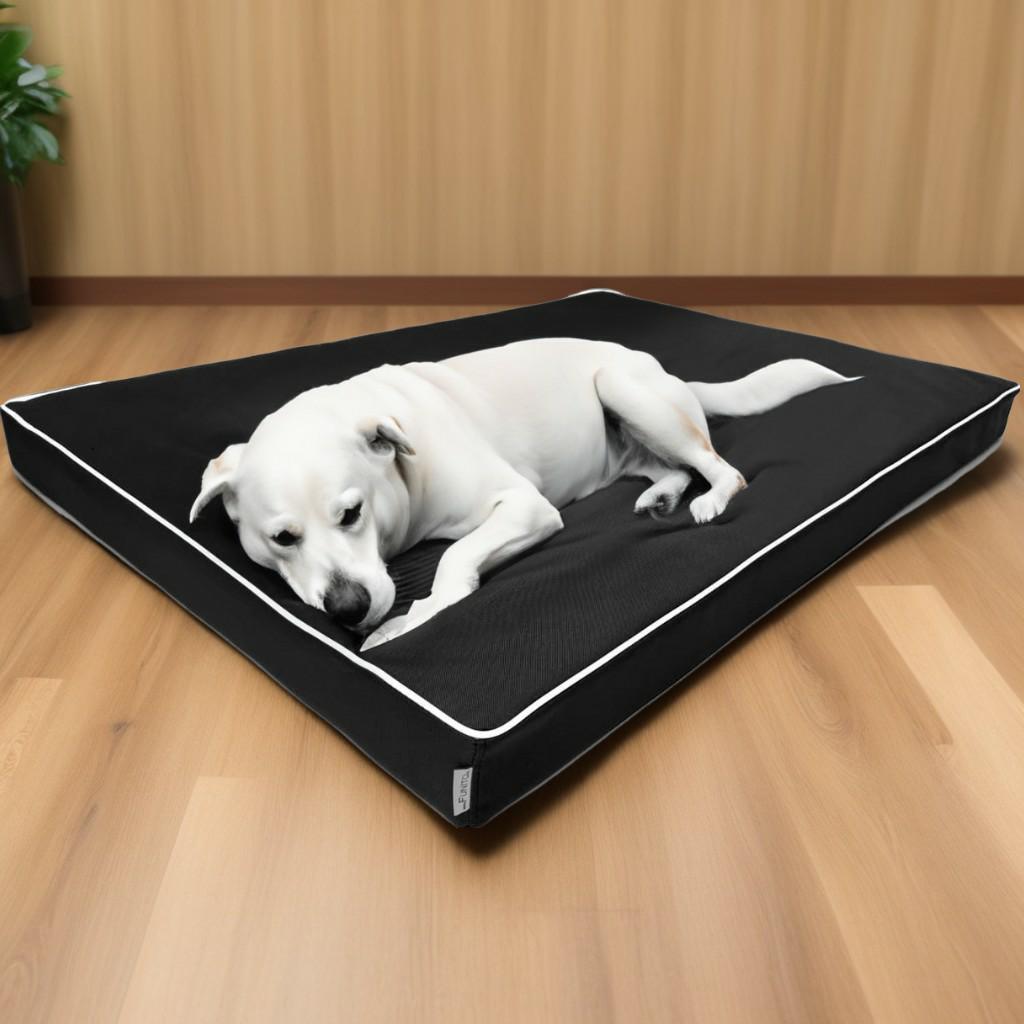Legowisko dla psa rosa czarna 5 z psem na podłodze