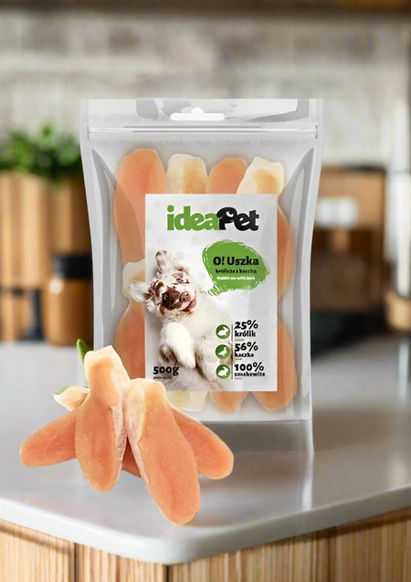 Uszka królicze z kaczką (1/1) - Zdrowa przekąska dla psa. IdeaPet.